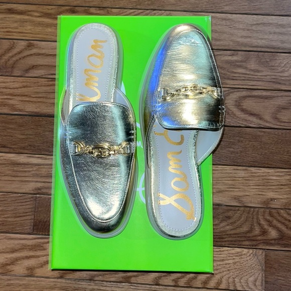 Sam Edelman Kira Bit Mules Amber Gold Leather Women’s 5.5 Gold tone Hardware - Picture 8 of 14